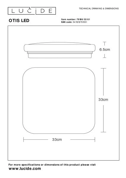 Lucide OTIS - Plafonnière - LED - 1x32W 3000K - Opaal - technisch